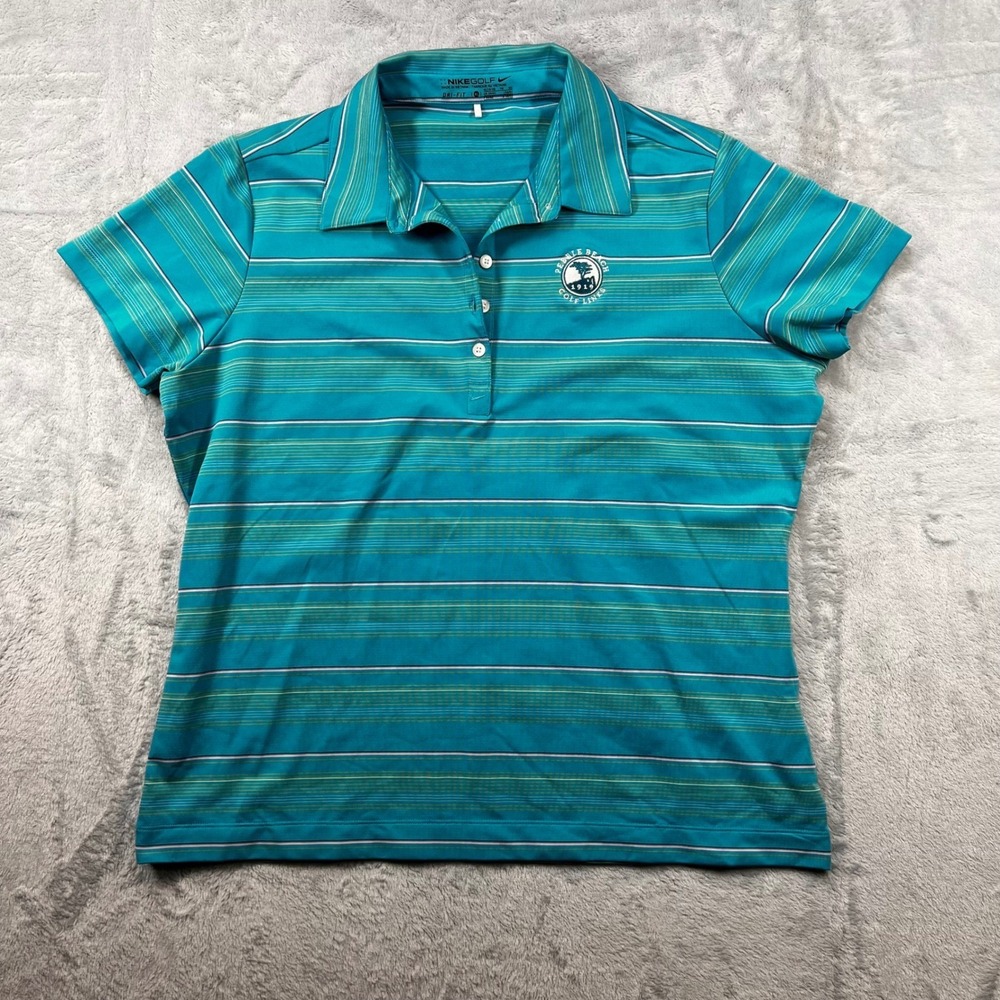 Nike Golf Pebble Beach Dri-FIT Polo Shirt Womens XL Teal Striped 358933-497